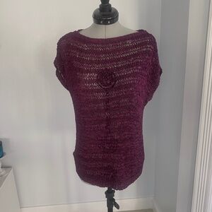 White House Black Market Short Sleeve Open Stitch Sweater Purple NWOT SIZE XXS